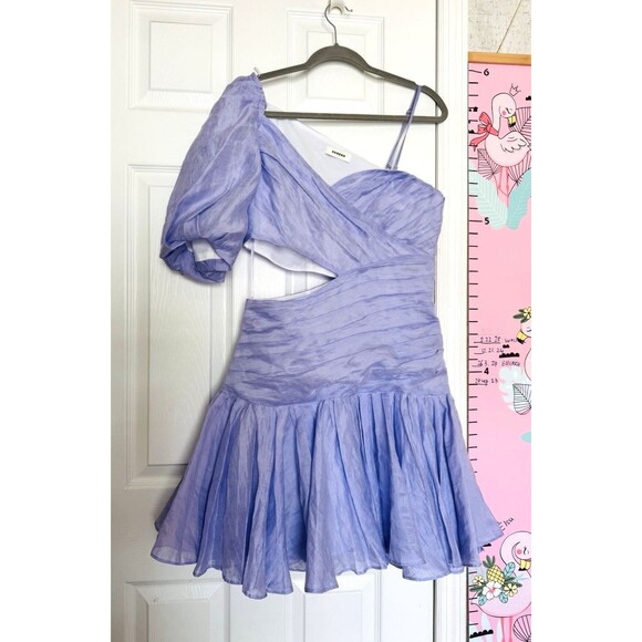 NWT Sandro Cornaline One Sleeve Linen Blend In Lilac Women’s Mini Dress Size 40 - Picture 1 of 16